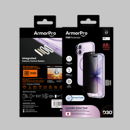 ArmorPro D3O 3-in-1 Combo with Capture Button  (Privacy Anti-Reflective Screen Protector & DoubleAR Camera Lens & D3O Clear Case with  MagSafe) for iPhone 17